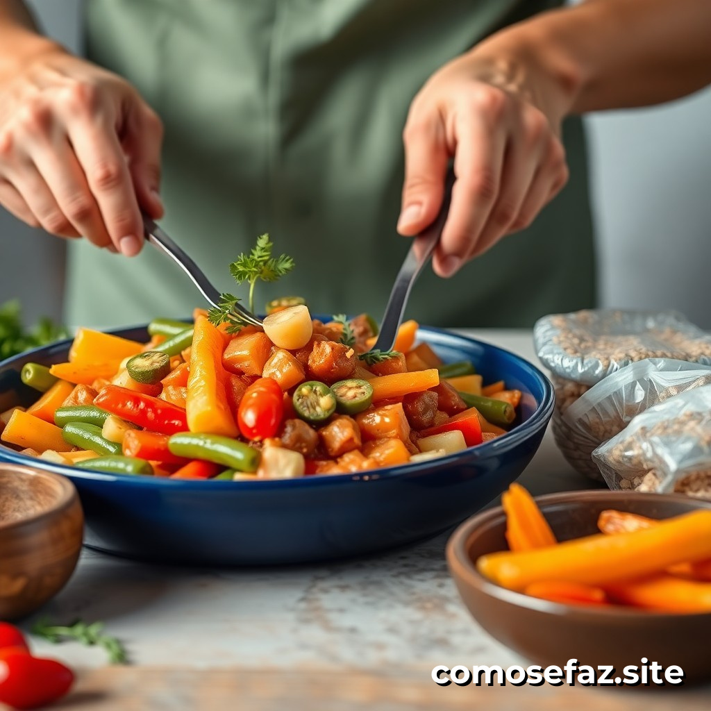 Preparando um prato de comida saudável e econômica com legumes congelados