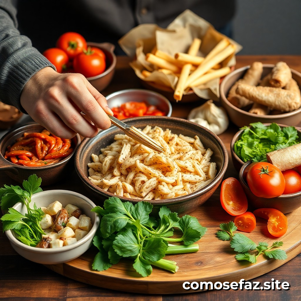 Preparando um prato de comida saudável e econômica para uma semana de trabalho com ingredientes em estoque