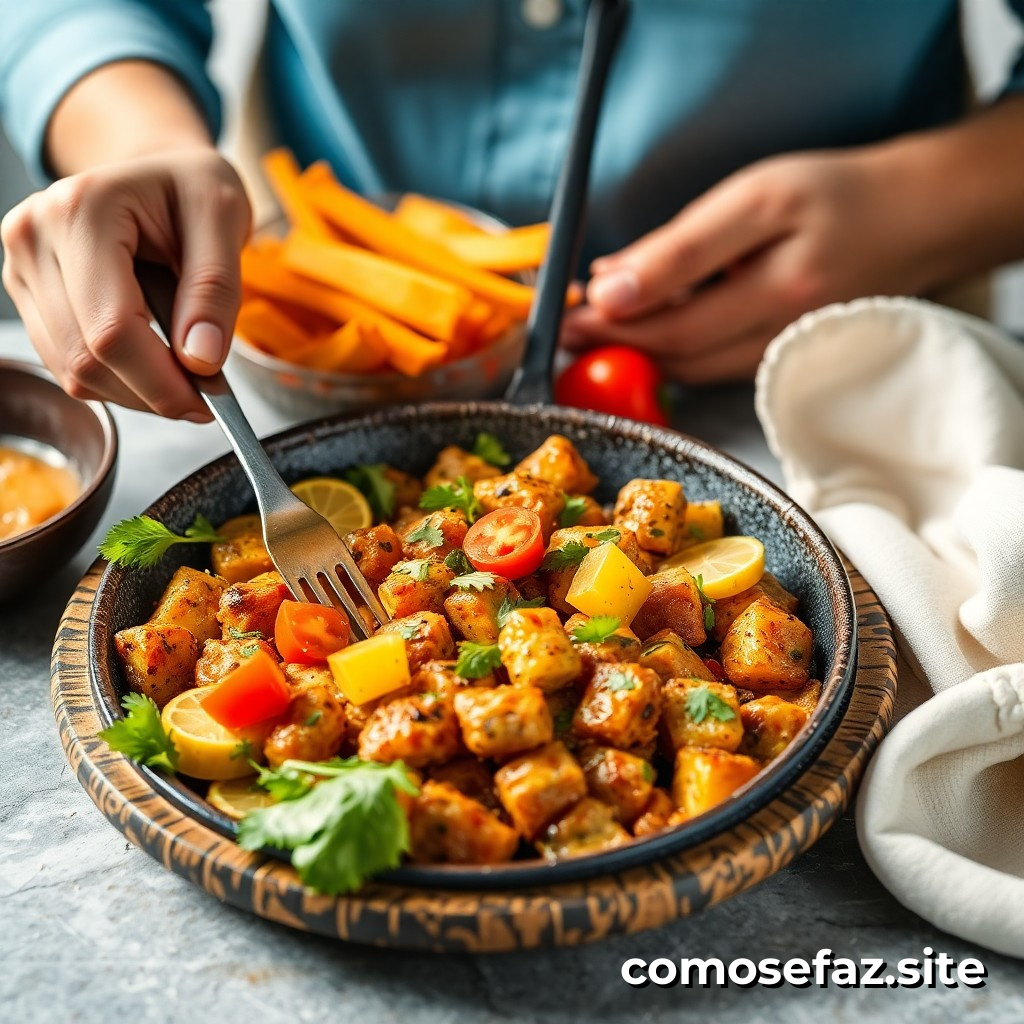 Preparando um prato de comida saudável e fácil de fazer para pessoas ocupadas