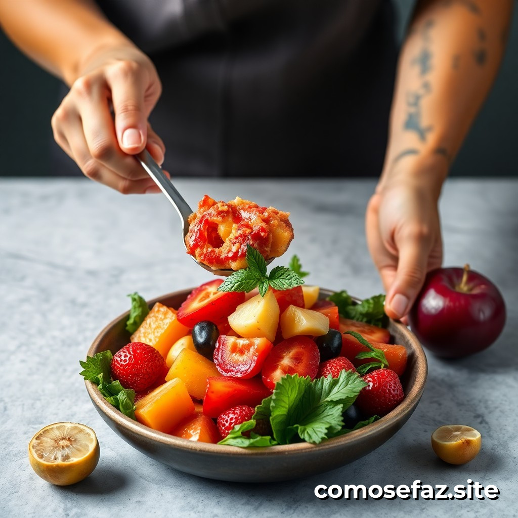 Preparando um Prato de Comida Saudável e Rápida com Frutas e Nozes