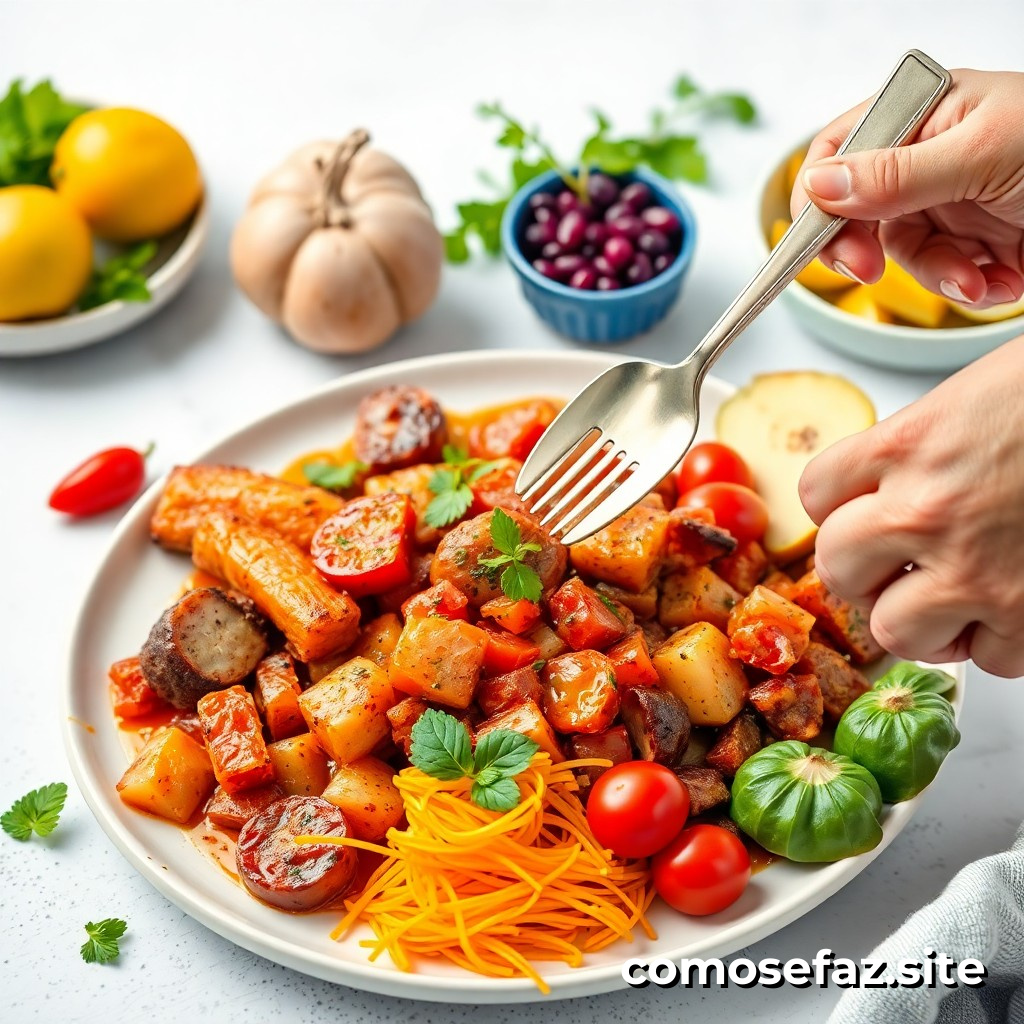 Preparando um prato de comida saudável e rápido com ingredientes básicos