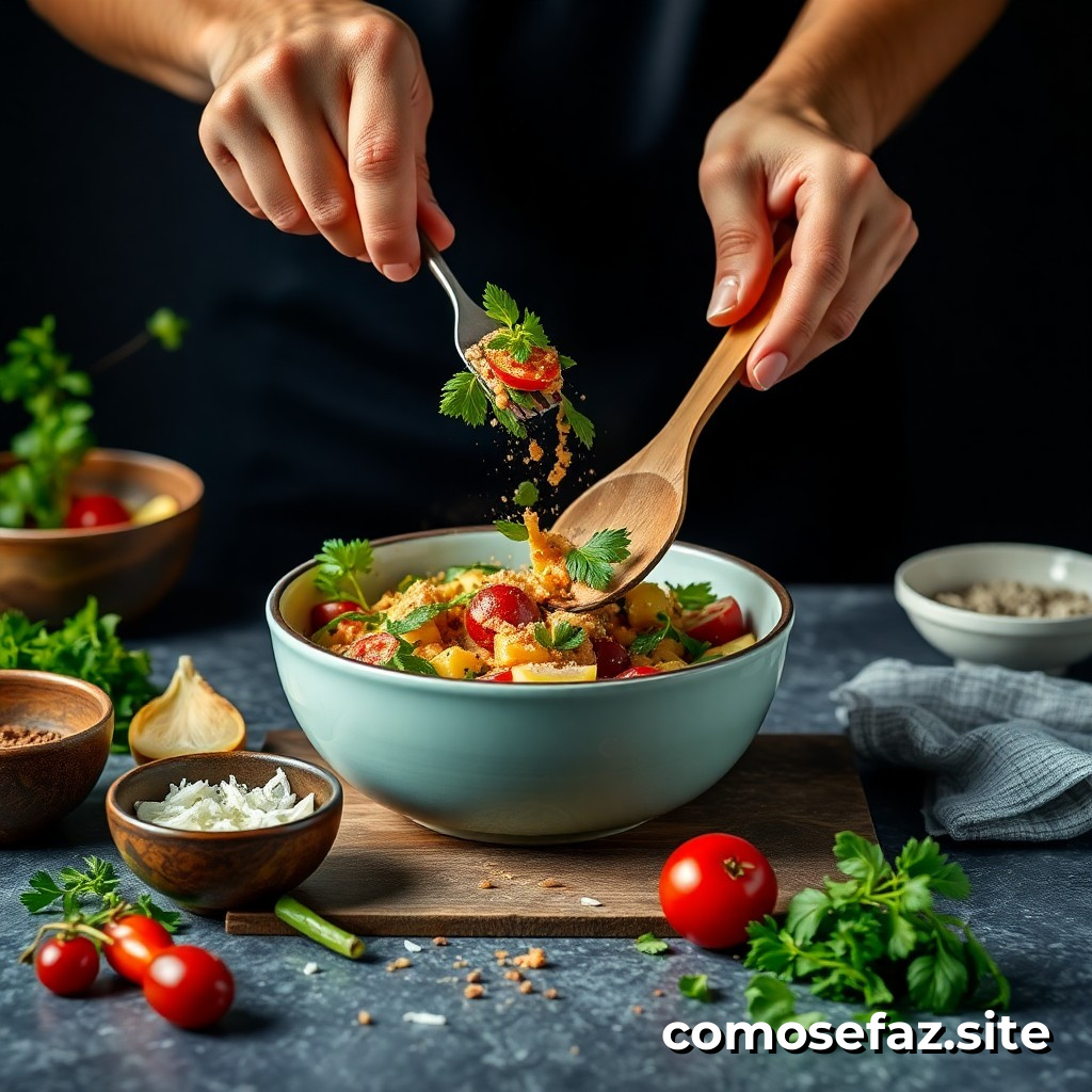 Preparando um prato de comida saudável e rápido com ingredientes de temporada