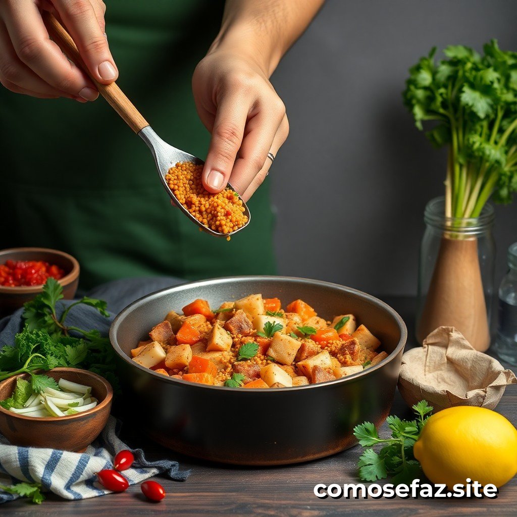 Preparando um Prato de Comida Saudável e Rápido com Ingredientes Econômicos