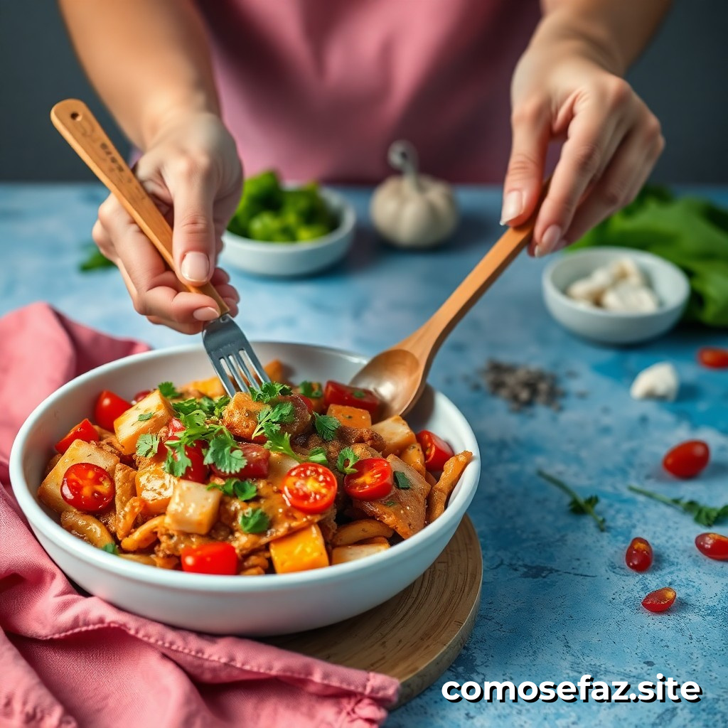 Preparando um Prato de Comida Saudável e Rápido com Ingredientes em Estoque