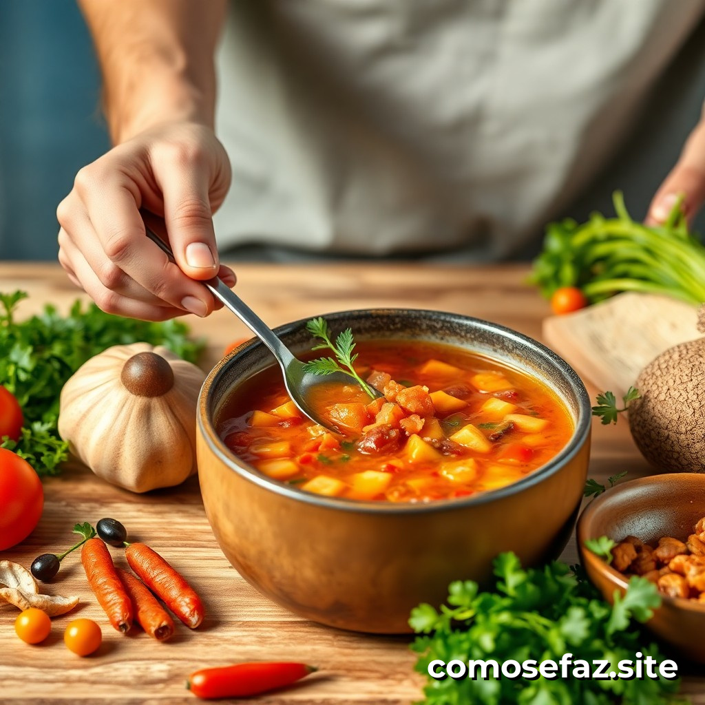 Preparando um Prato de Comida Saudável e Saboroso com Ingredientes de Estação: Sopa de Legumes