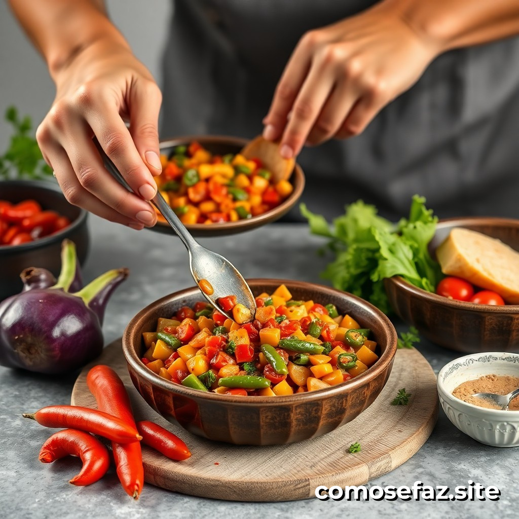 Preparando um Prato de Comida Saudável e Saboroso com Legumes de Estação