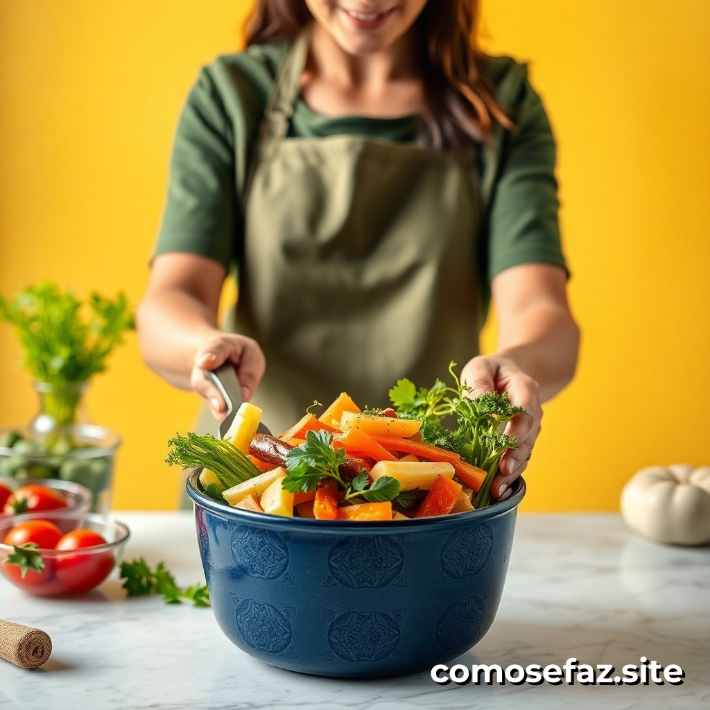 Preparando um Prato de Comida Saudável e Sustentável com Alimentos Reciclados