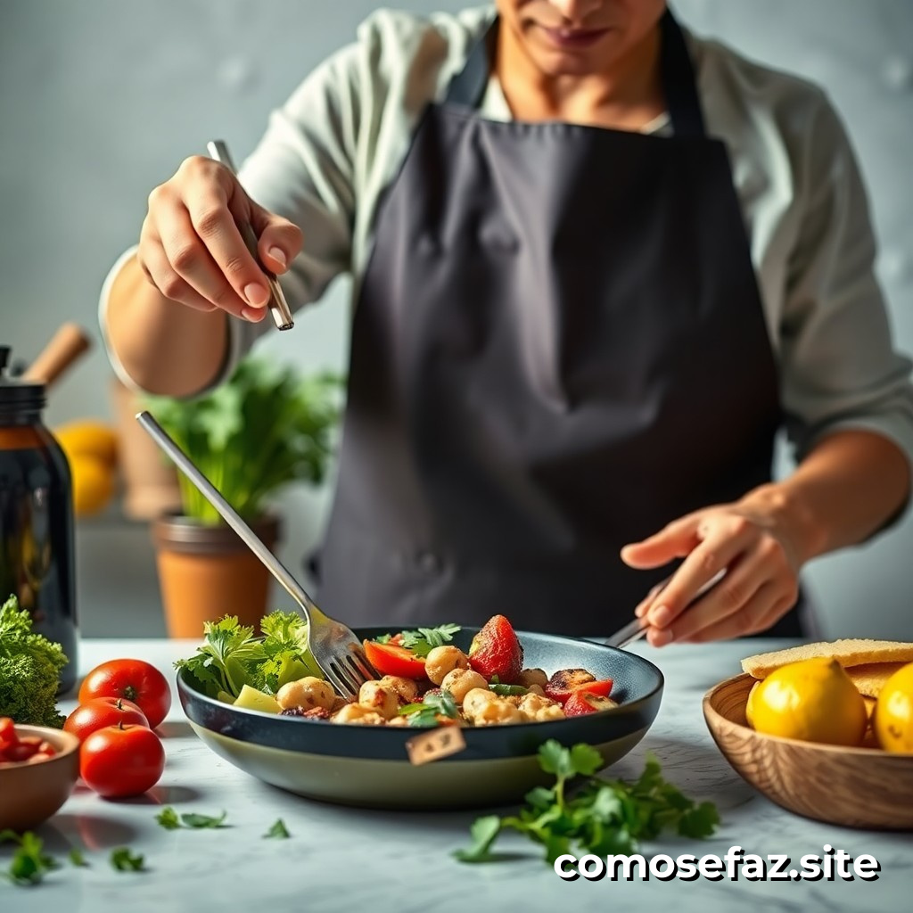 Preparando um Prato de Comida Saudável e Vegetariano com Ingredientes Orgânicos