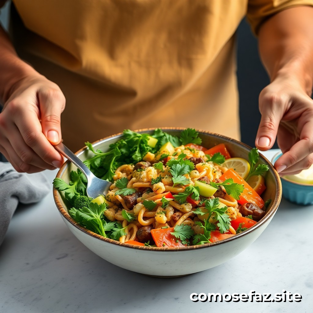 Preparando um Prato de Comida Saudável e Vegetariano com Ingredientes Sazonais
