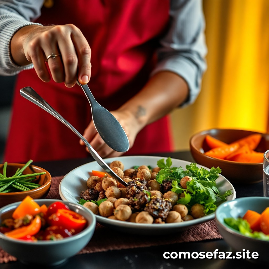 Preparando um prato de comida vegana criativa e deliciosa para uma noite especial