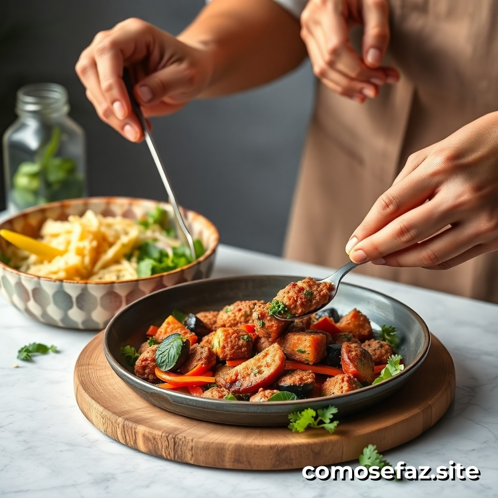 Preparando um prato de comida vegana deliciosa e fácil de fazer