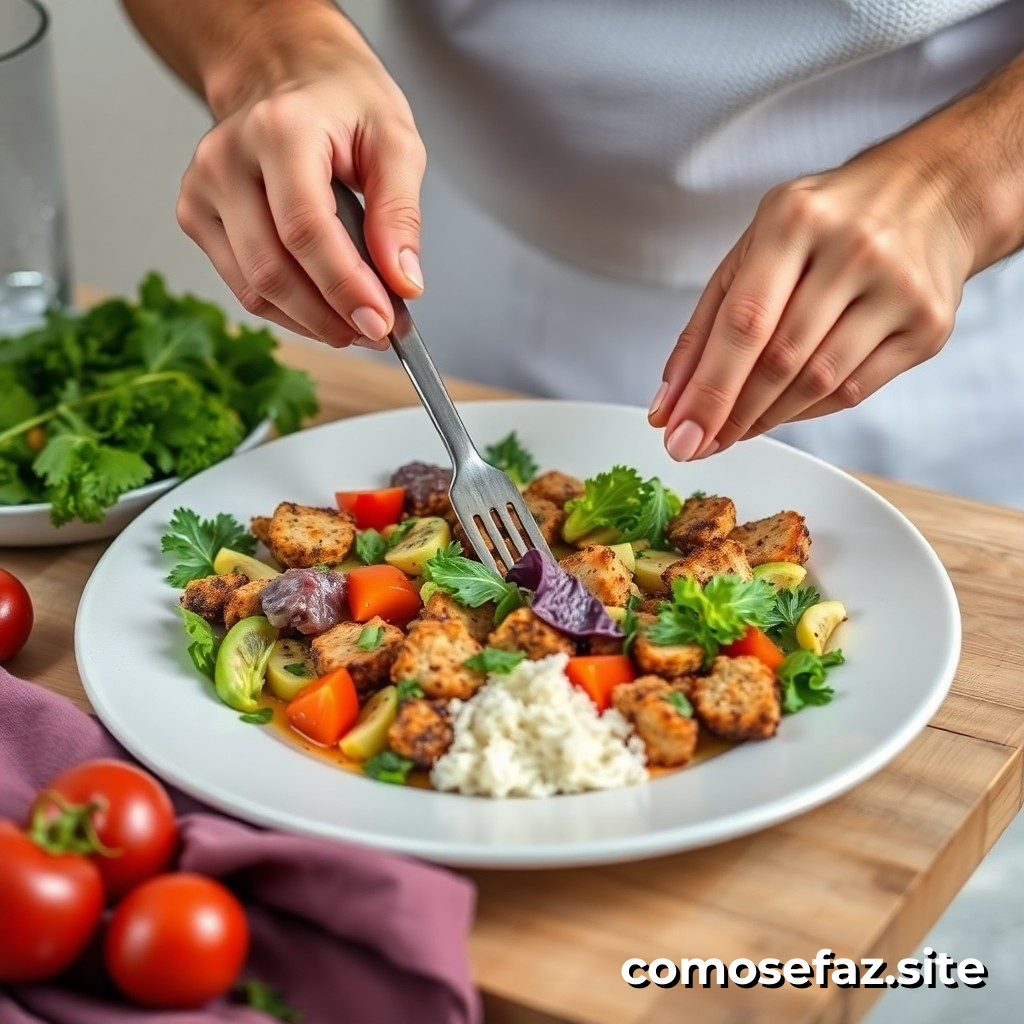 Preparando um prato de comida vegana e sem glúten para uma dieta saudável