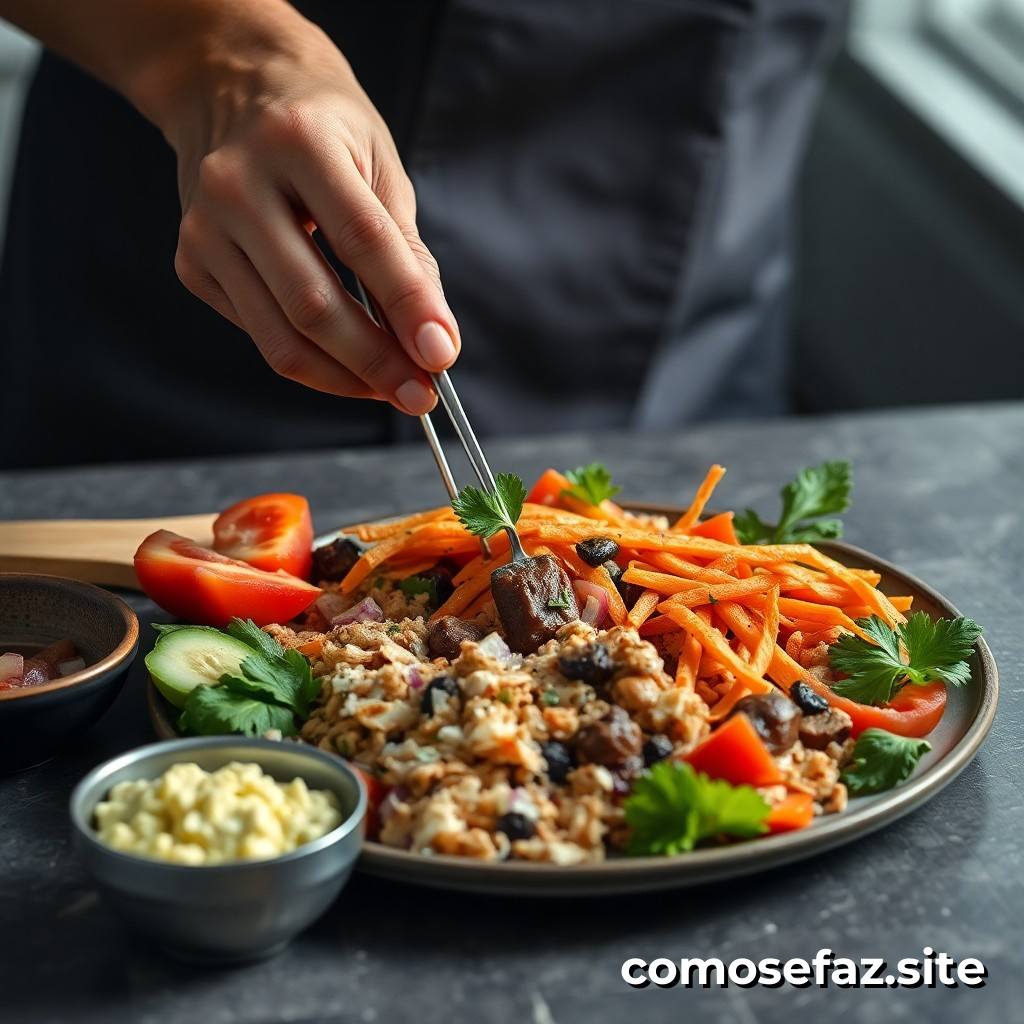 Preparando um prato de comida vegana saudável e deliciosa para uma refeição rápida