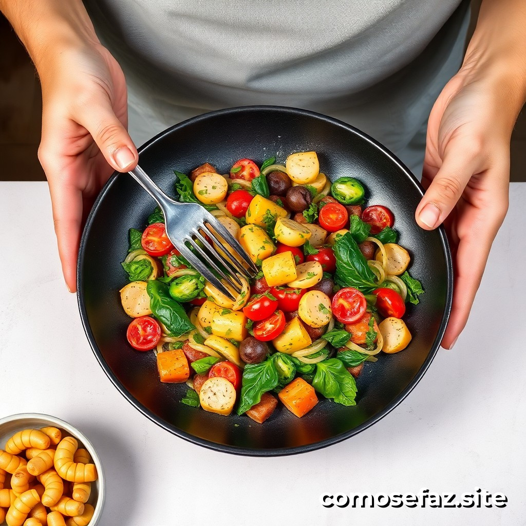 Preparando um prato de comida vegetariana fácil e rápido
