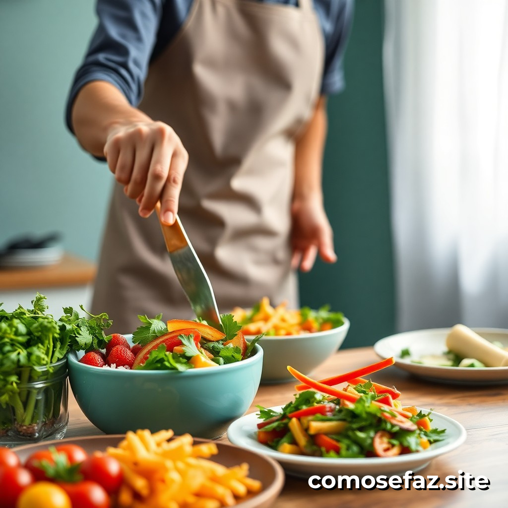Preparando um Prato de Comida Vegetariana Saudável e Deliciosa para o Almoço