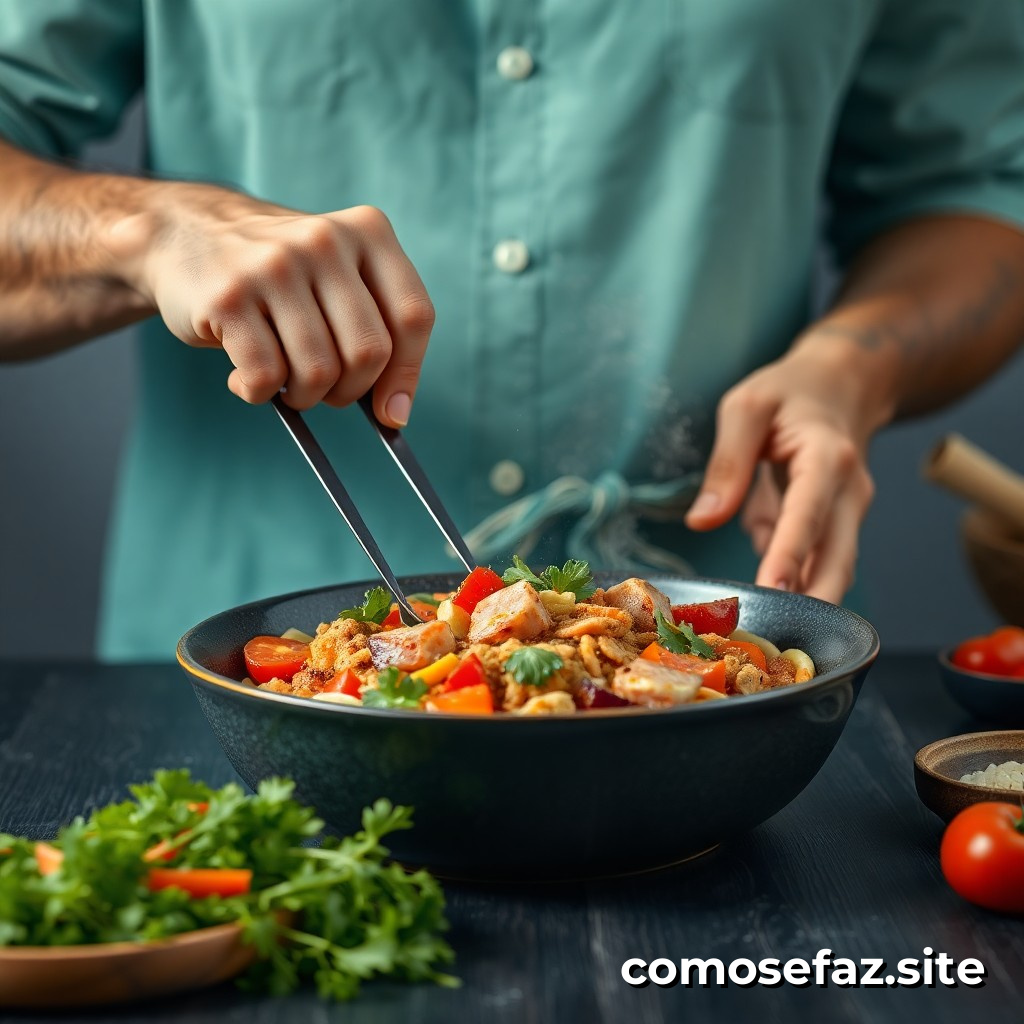 Preparando um prato de comida vegetariana saudável e deliciosa para uma refeição rápida