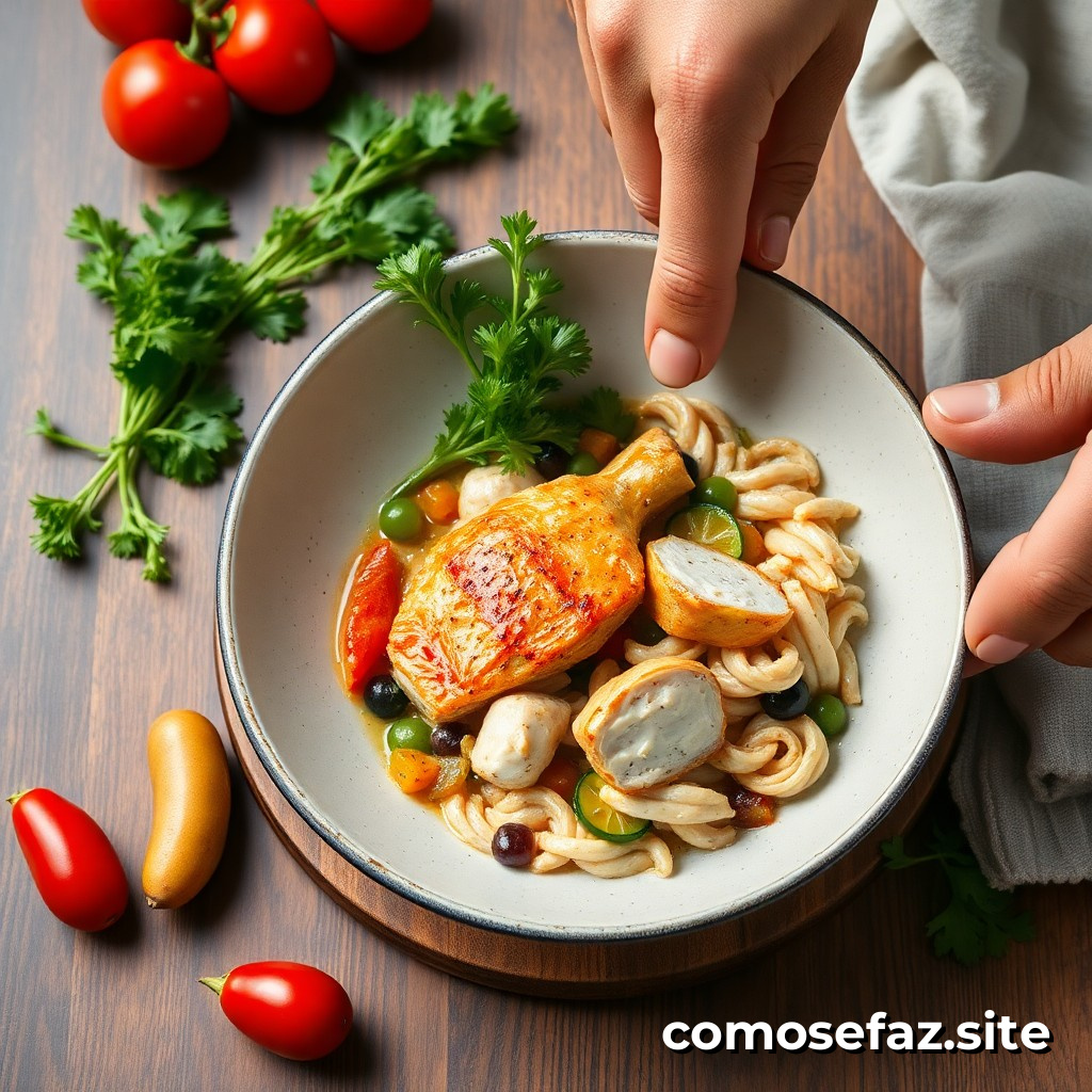 Preparando um prato de frango grelhado com legumes frescos e saudáveis