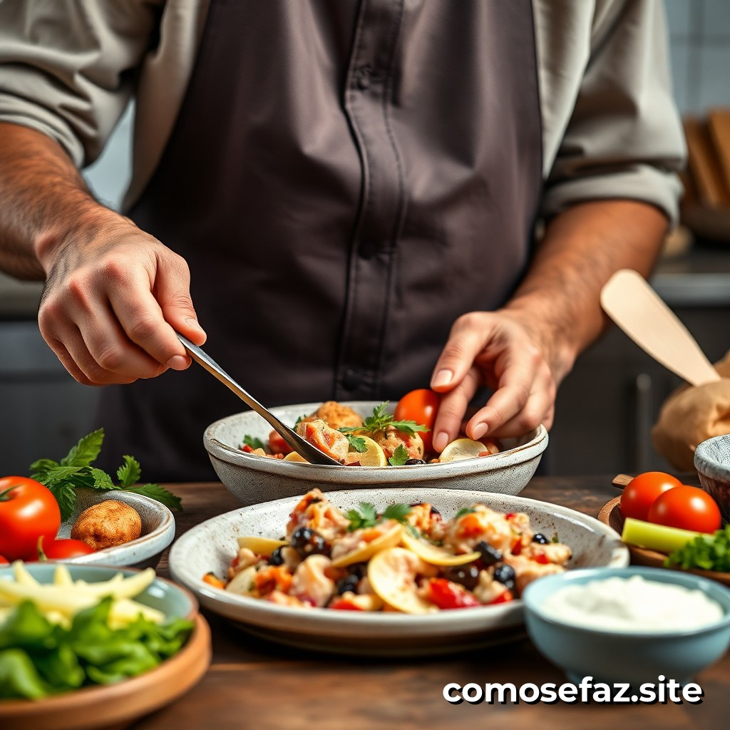 Preparando um prato gourmet com ingredientes locais e orgânicos