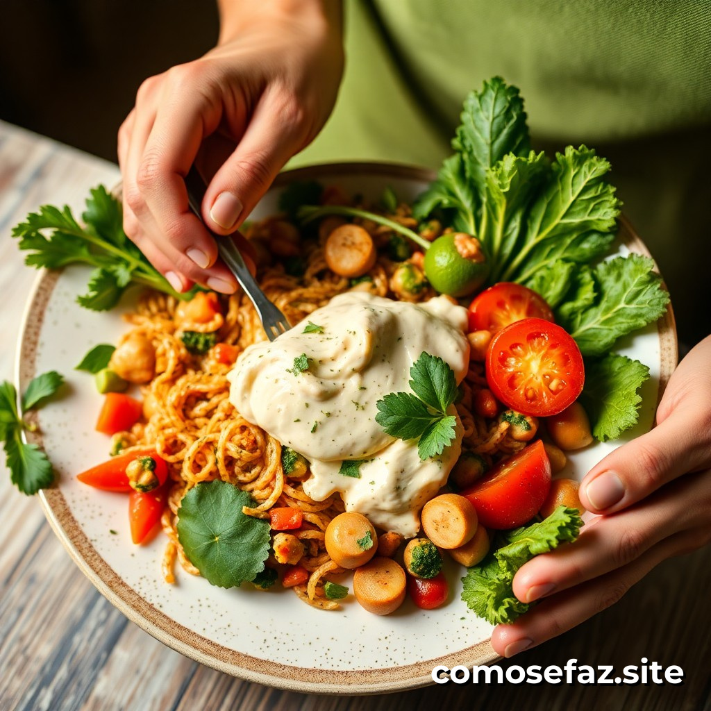 Preparando un delicioso plato de comida vegana con ingredientes de temporada y bajo costo