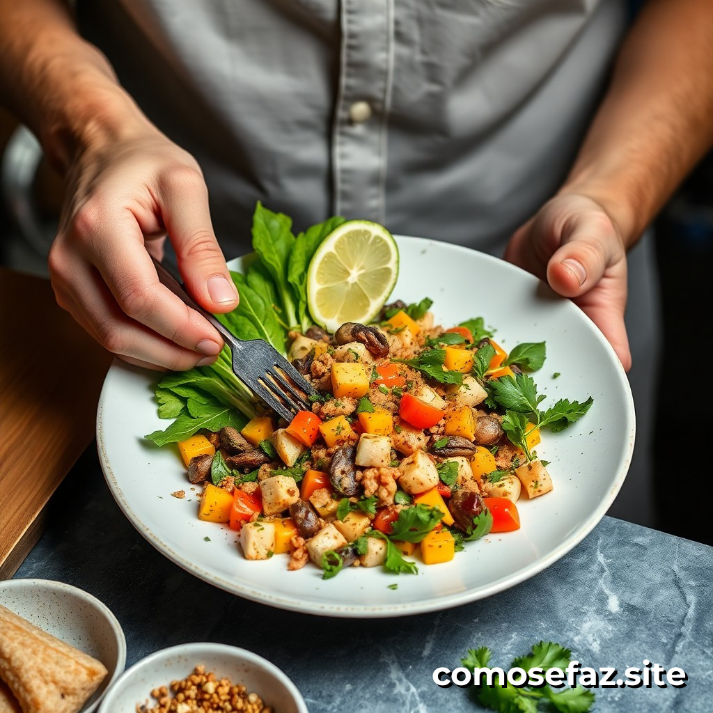 Preparando un delicioso plato de comida vegana con ingredientes locales y orgánicos