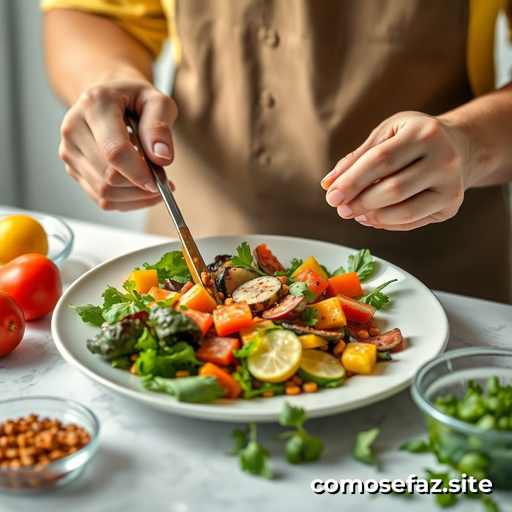 Preparando un delicioso plato de comida vegetariana con ingredientes locales