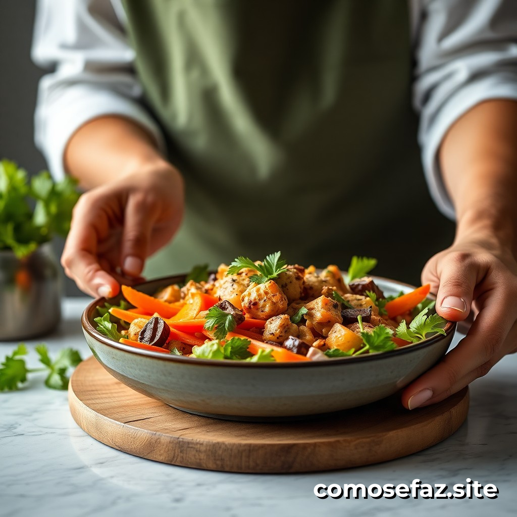 Preparando un platillo de comida vegana y sin gluten para personas con restricciones alimentarias