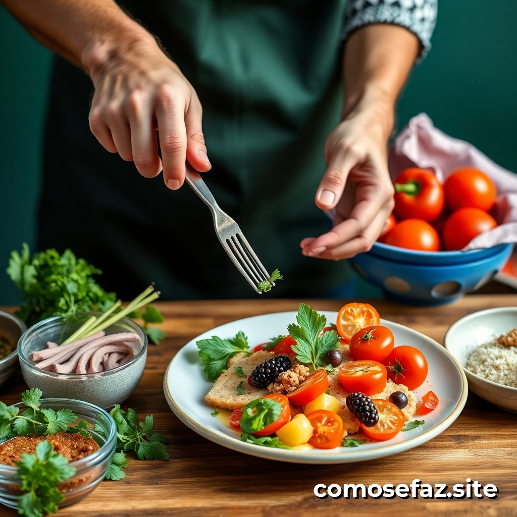 Preparando un plato de comida saludable y creativa con ingredientes de temporada