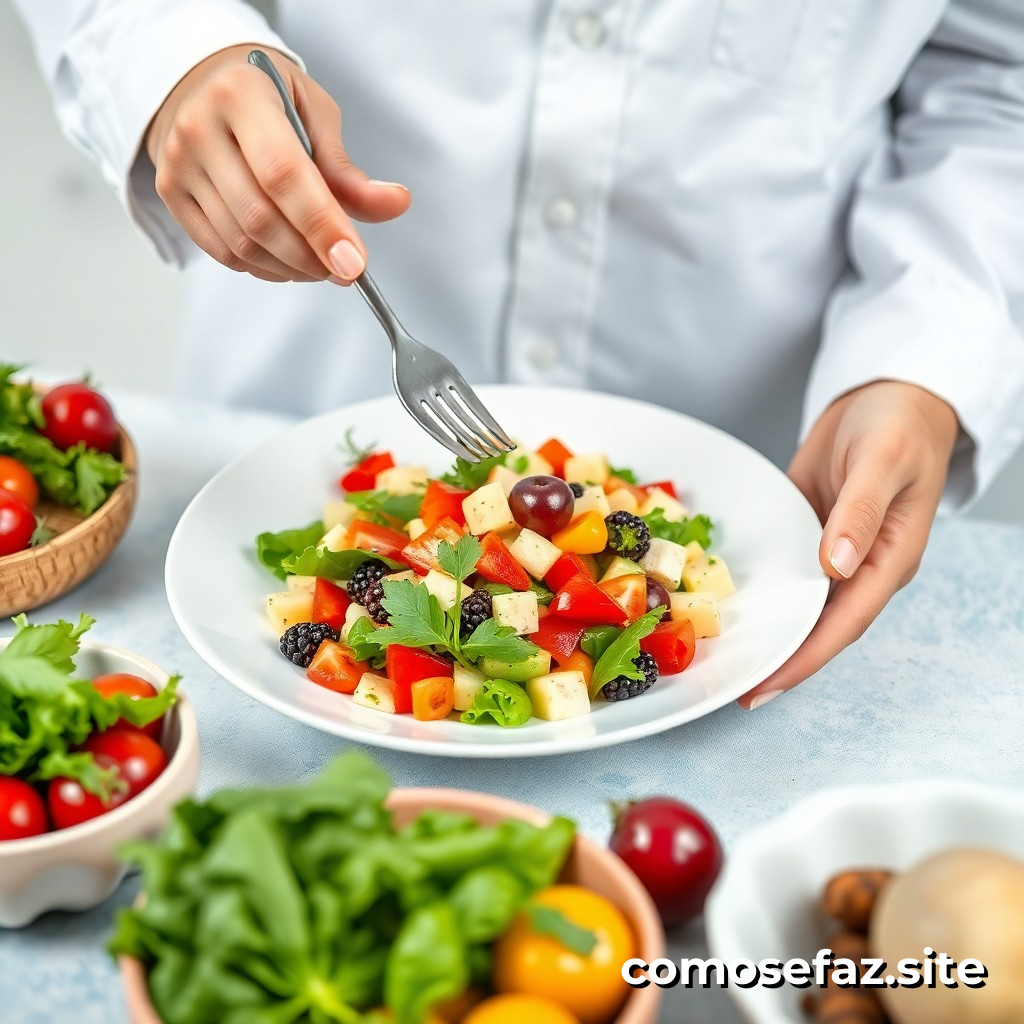 Preparando un plato de comida saludable y deliciosa con ingredientes de temporada: Ensalada de frutas y verduras