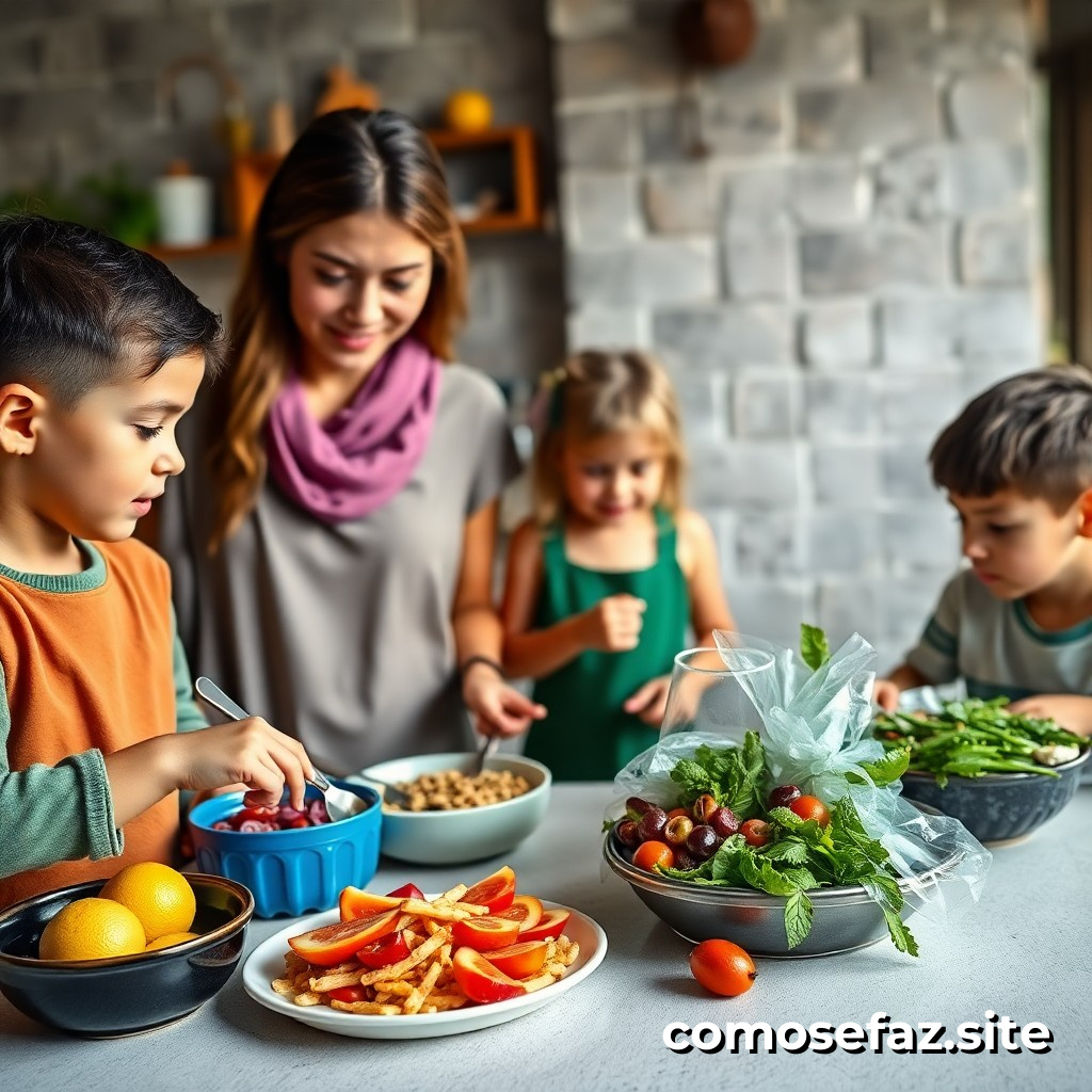 Preparando un plato de comida saludable y económica para una familia con niños