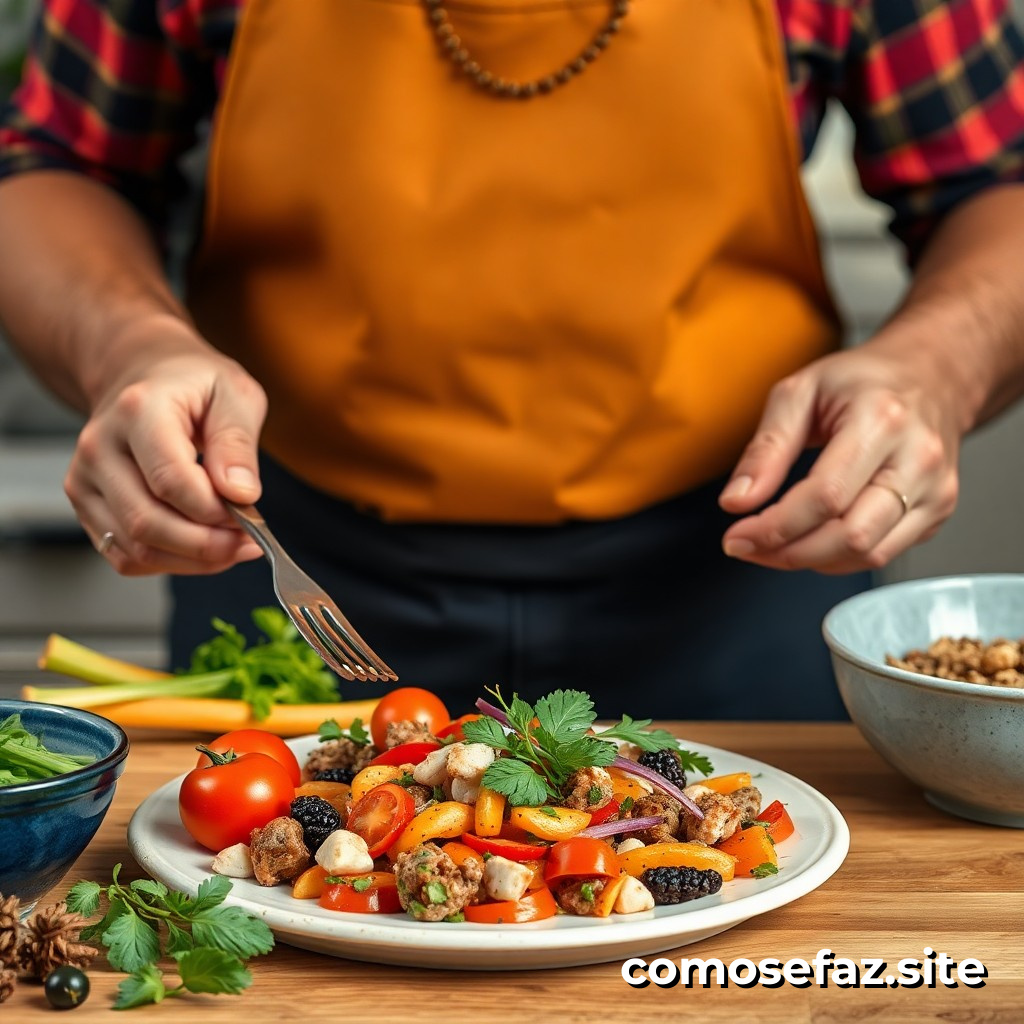 Preparando un plato de comida vegana con ingredientes orgánicos y locales