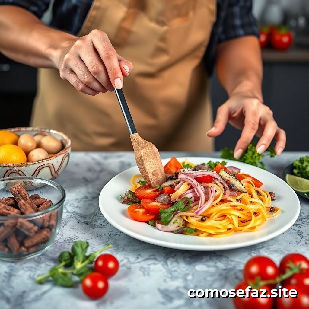 Preparando un plato de comida vegana con productos frescos y locales