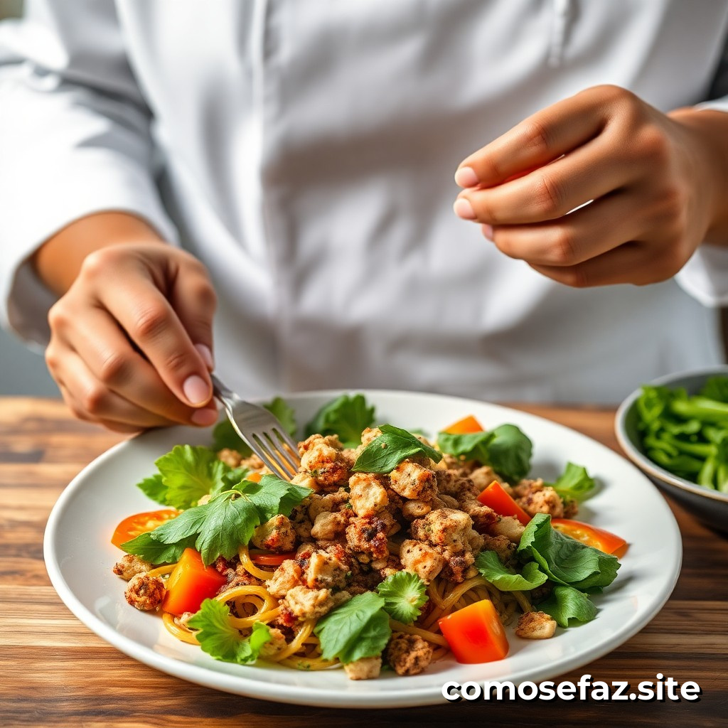 Preparando un plato de comida vegana con proteínas vegetales y texturas interesantes