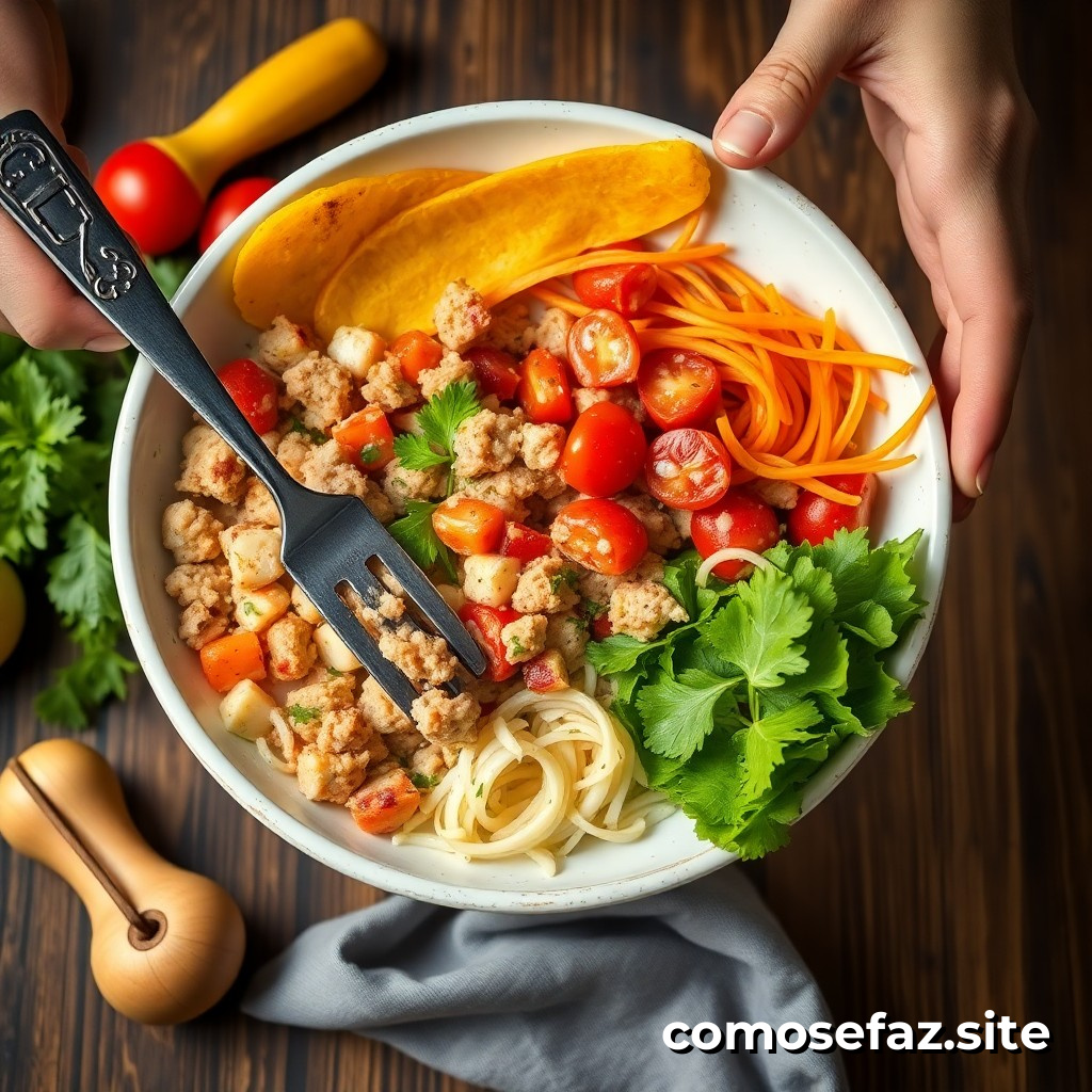 Preparando un prato de comida saudável e fácil de fazer para um dia ocupado