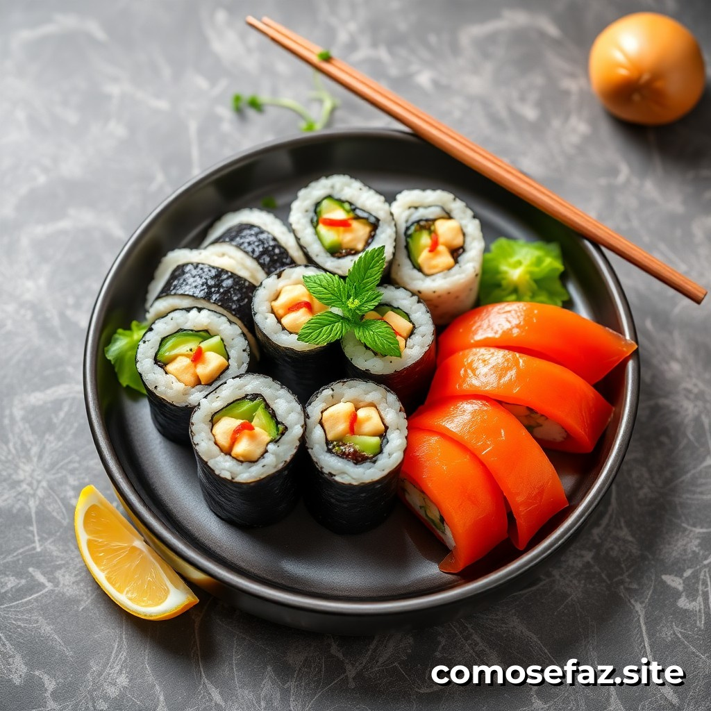 Preparar un delicioso plato de sushi en casa con ingredientes frescos y fácilmente disponibles